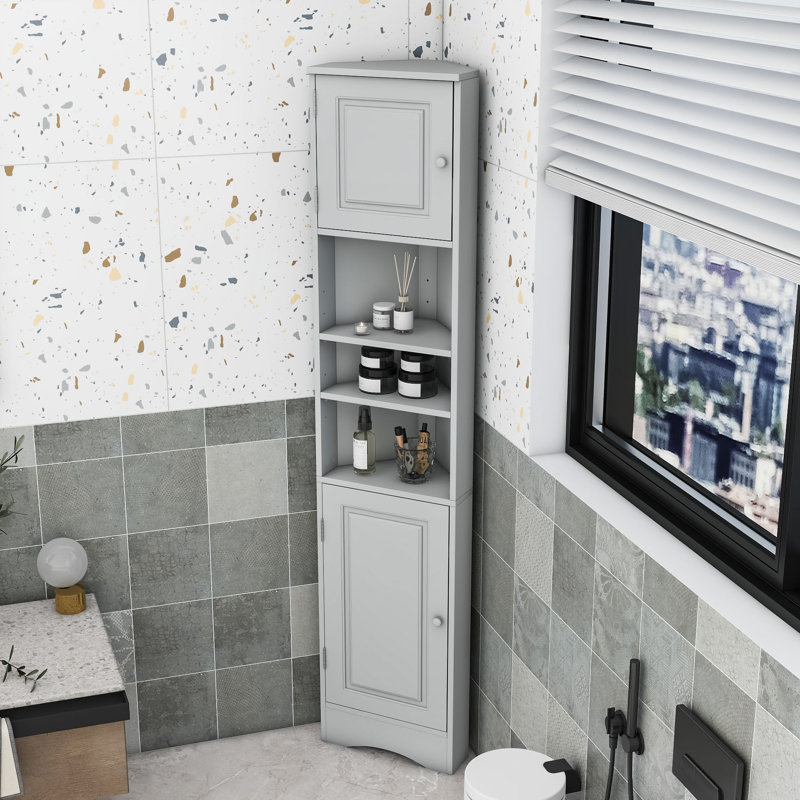 Armoire de salle de bain élégante de coin avec tablettes réglables et armoire de rangement Castellane, Gris