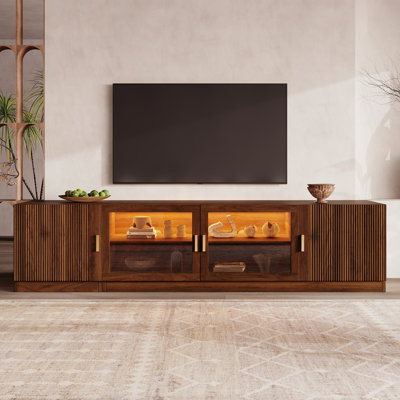 Media Console with Glass Doors and LED Lights, Adjustable Shelf TV Stand for Bedroom