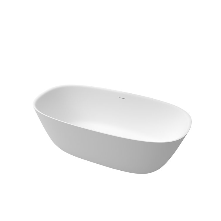 59.1"L x 29.5"W x 22.1"H Solid Surface Freestanding Oval Tub with Overflow and Drain