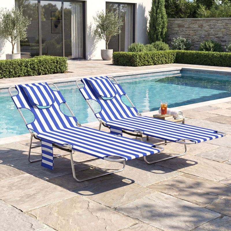 2pcs Chaise Lounge Chair Outdoor with Face Hole, 5-Position Reclining Face Down Tanning Chair, Portable Folding Bed Cot for Patio Beach Pool