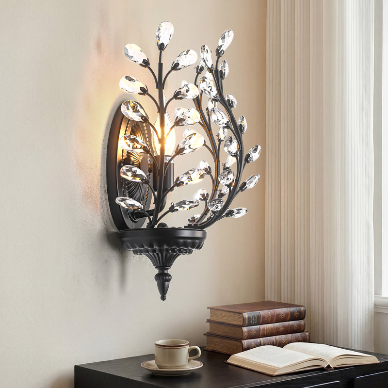 1 - Light Dimmable Gold Crytsal Flush Mounted Sconce, Black