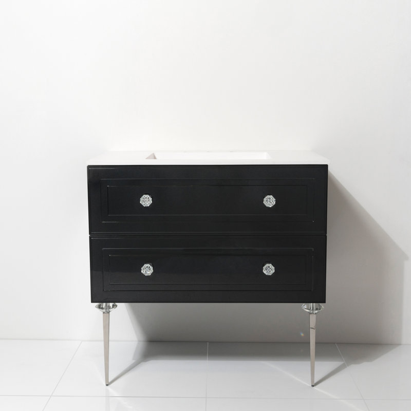 Ensemble de meuble-lavabo simple 42 "avec comptoir à surface solide Safira, Noir, Chrome