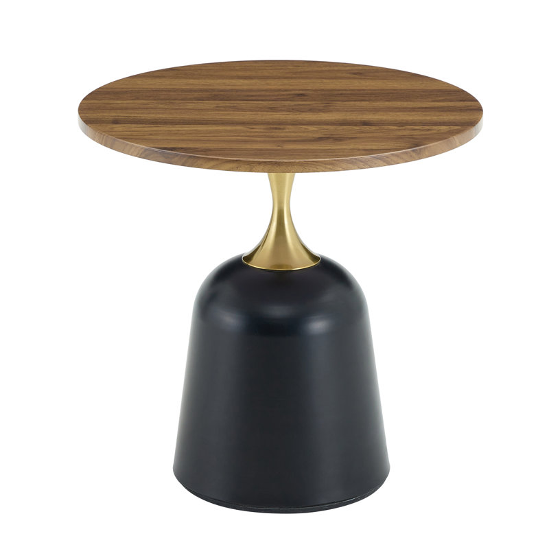 Small circular side table coffee table, Walnut, Black