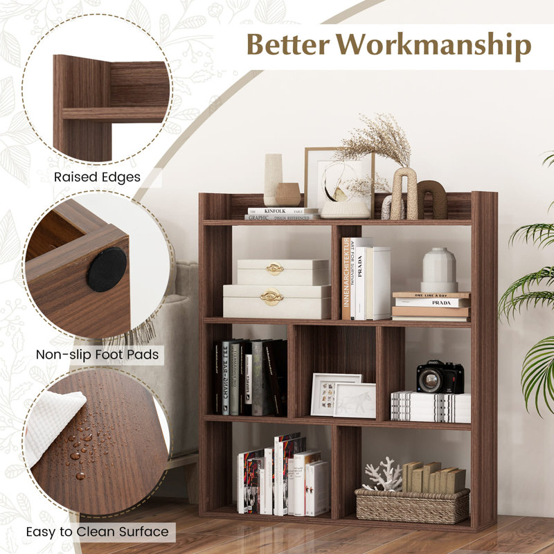 7 Cubes Open-Back Bookshelf Storage Display Shelf Wooden Bookcase Walnut