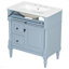 Meuble-lavabo de 30 po avec lavabo, armoire de salle de bain autoportante gris-bleu avec tiroir rabattable et tablette réglable, structure en bois d'hévéa massif, panneaux de fibres à densité moyenne et poignées en métal-629345714
