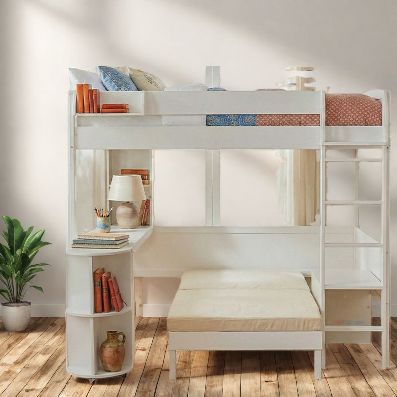 Lit d'économie d'espace, lit mezzanine double en bois massif