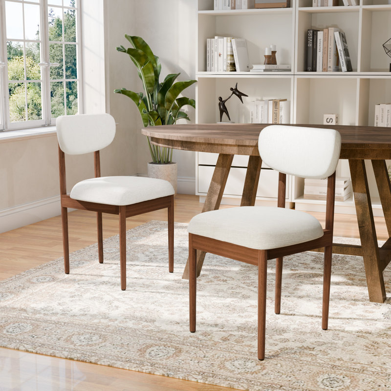 Modern Upholstered Dining Chair with Solid Wood Legs Side Chair for Kitchen Dining Room Living Room, Walnut, White