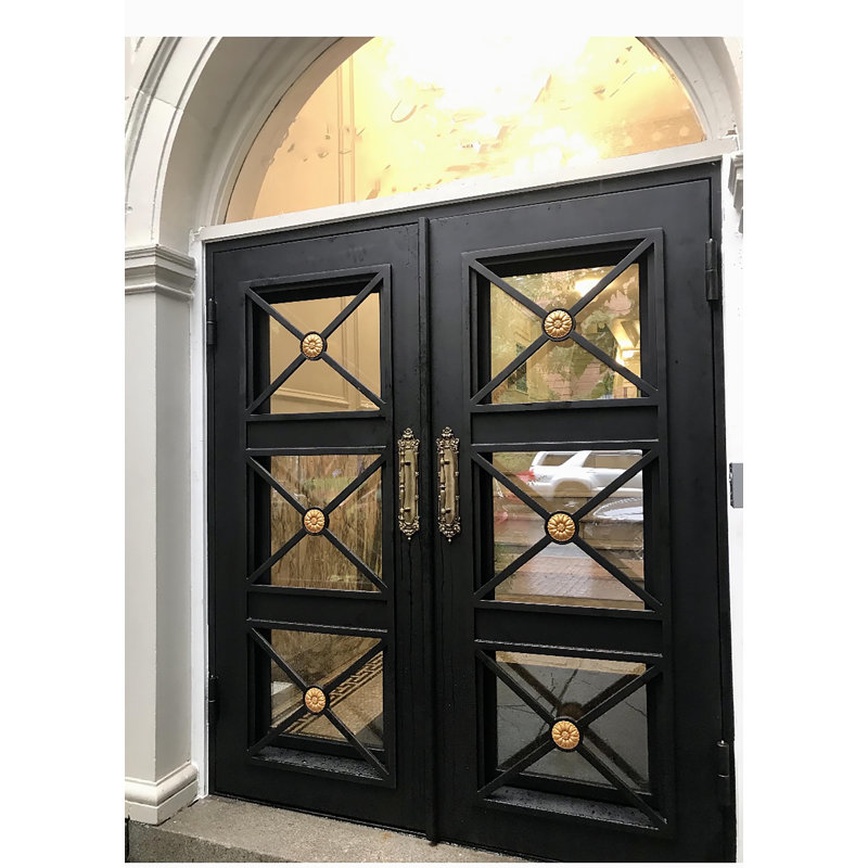 Portes d'entrée avant en fer Artemis, H 81 po x l 72 po, Noir mat