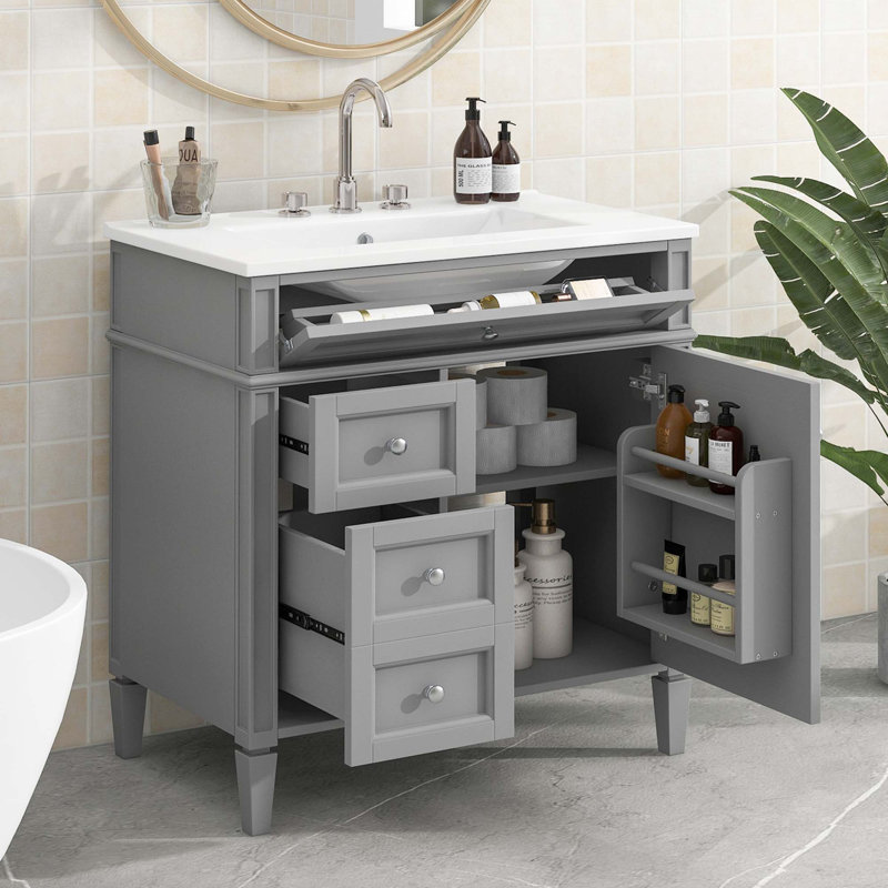 Meuble-lavabo de 30 po avec lavabo supérieur, Gris