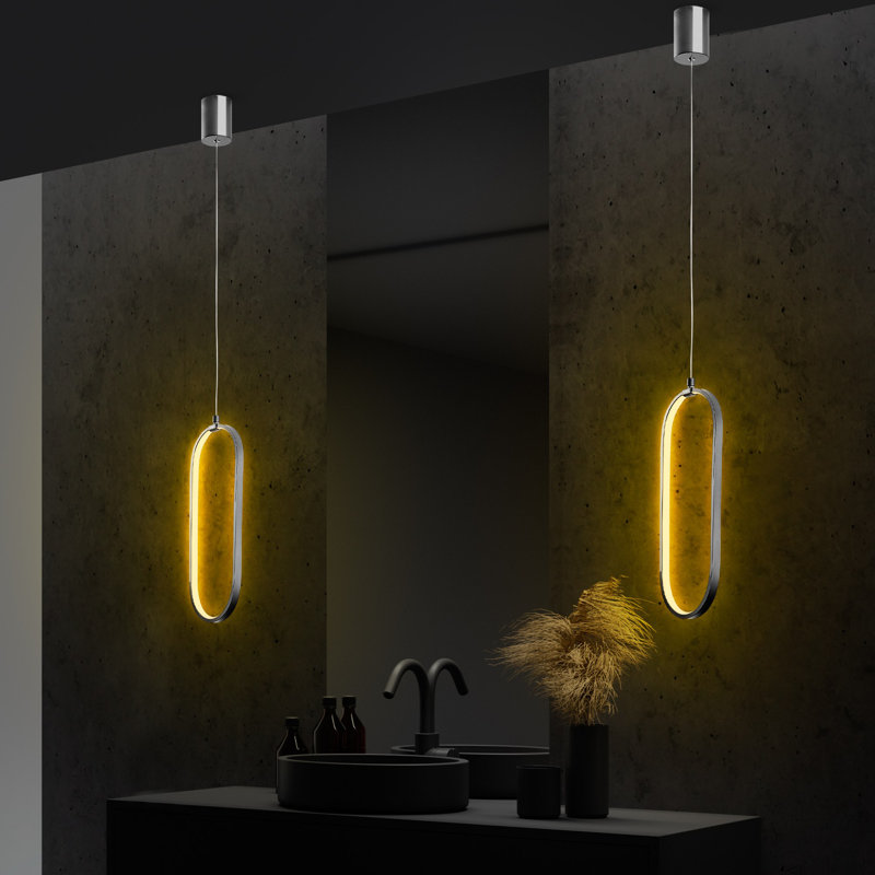 Lustre moderne en chrome avec structure en métal, hauteur réglable de 23,6 à 43,3 pouces | Douille DEL 16 W, DEL SMD, indice de protection IP20 | Design argenté élégant pour la décoration de la maison et de l'hôtel, parfait pour les solutions d'éclairage élégantes