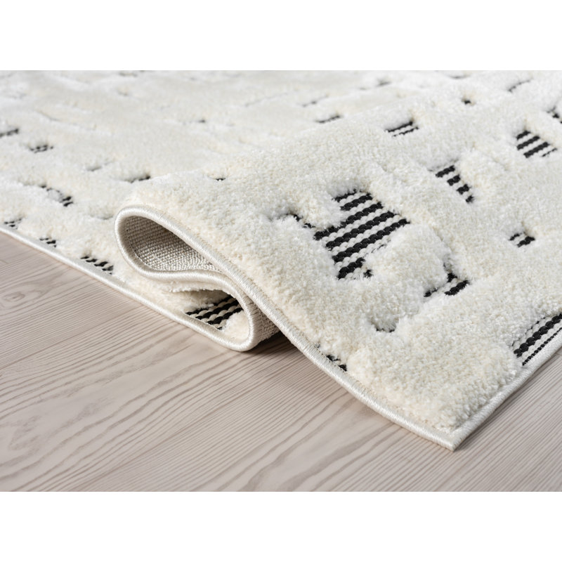 Oheneba Collection Modern Abstract Cream and Black Area Rug, Rectangle 2' x 3'