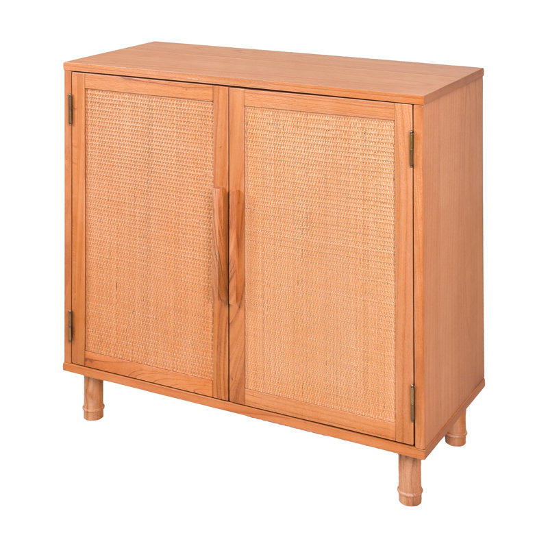 Delancey Boho-Modern Light Brown Rattan 2-Door Storage Cabinet