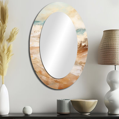 Golden And Blue Beach Tranquility - Large Oval Wall Mirror On Metal