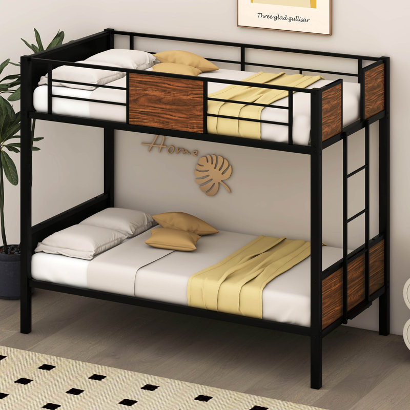 Lit superposé simple au-dessus d'un lit simple Edom avec cadre en acier de style moderne et barrière de sécurité