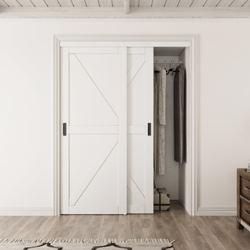 Non assemblé Requiert Porte de garde-robe coulissante de type K de 80 pouces peu encombrante - panneau de porte à grain de bois, comprend la quincaillerie complète