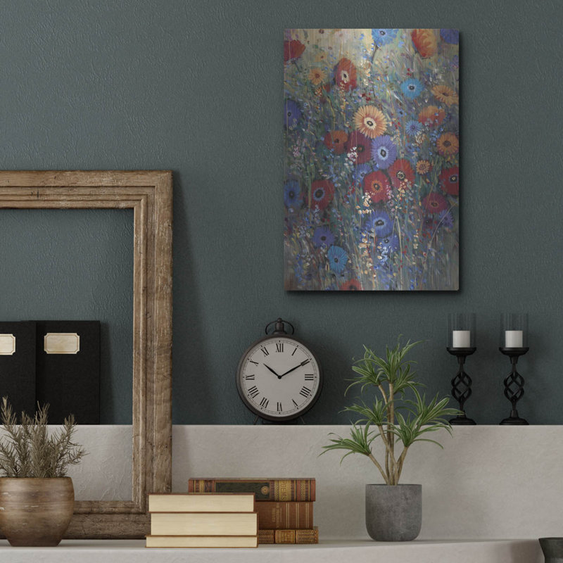 Art mural en métal «Flower Patch II» par Tim O'Toole, H 16 po x l 12 po