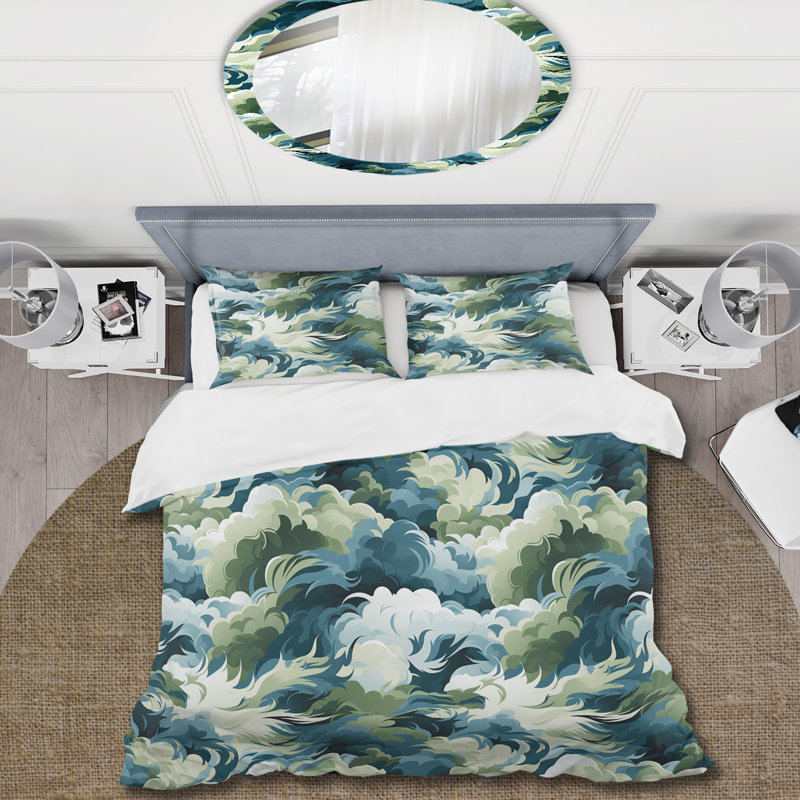 Literie vert Aura céleste camouflage I, Housse de couette pour très grand lit et 2 très