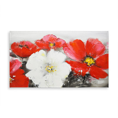 Contemporary White Tablecloth - Red & White Flowers Field