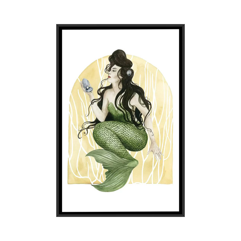 « déco sirène i », impression sur toile, H 26 po x l 18 po x P 1,5 po, Pas de tapis, Toile avec cadre noir
