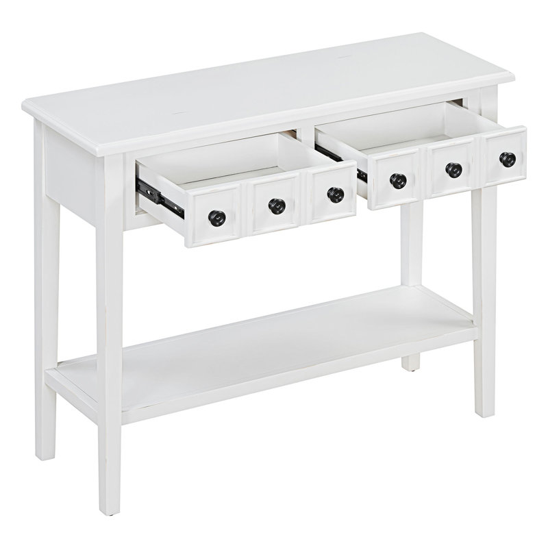 Console d'entrée avec tiroirs et tablette ouverte, Blanc