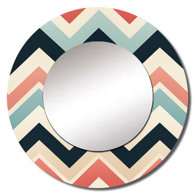 Soft Color Vintage Multicolor Chevron - chevron  Wall Mirror, Glam Round Decorative Mirror, Printed Metal Art