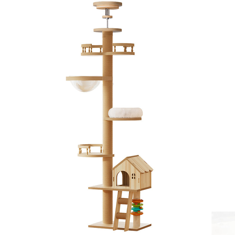 Arbre à chat à hauteur ajustable du sol au plafond avec grand condo, hamac et griffoir pour un plaisir félin sans fin