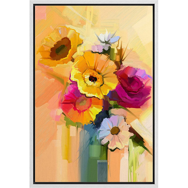 Multicolore, fleurs de marguerites lumineuses colorées, art moderne multicolore, Cadre blanc, H 36 po x l 24 po