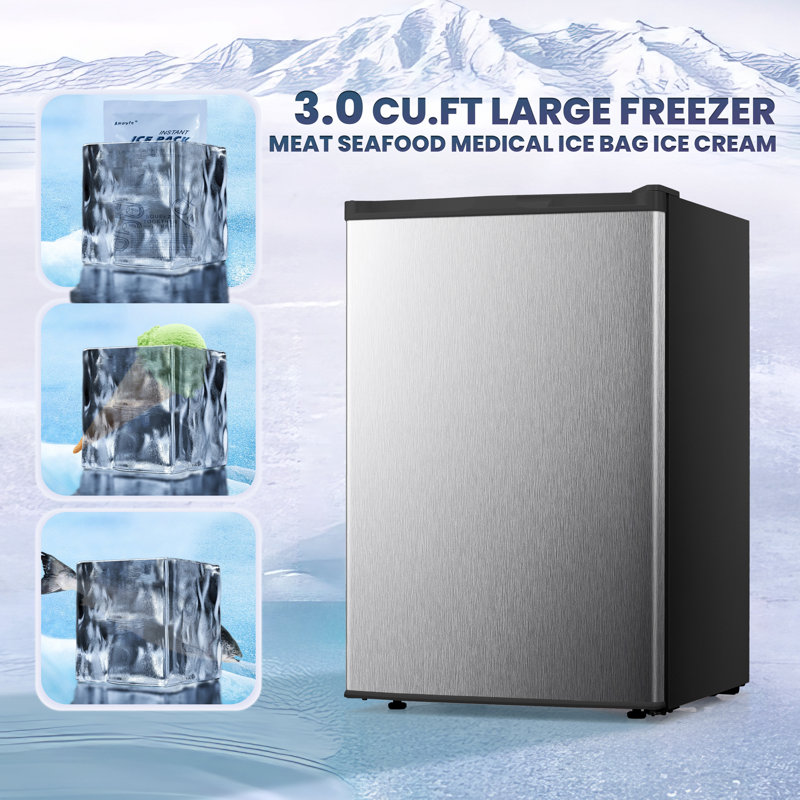 Upright Freezer, Energy Saving 3.0 Cu.ft Single Door Compact Upright Freezer With Reversible Door, Silver
