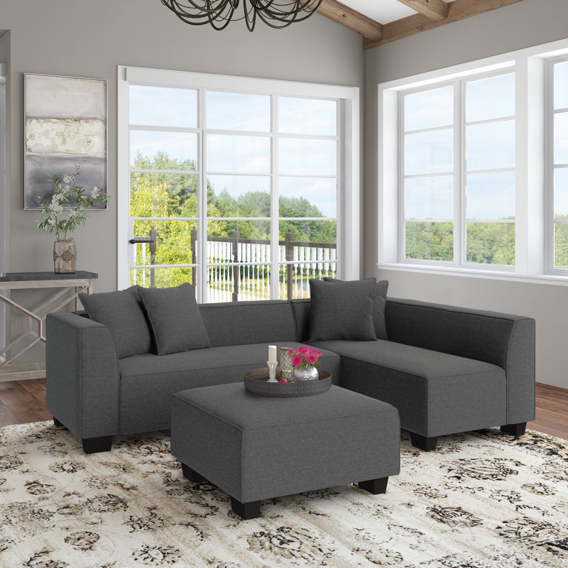 Easton Upholstered L-Shaped Sectional Right Hand Facing, Charcoal Gray Polyester