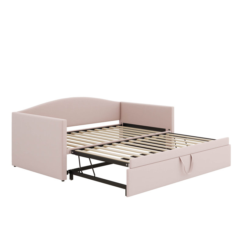  Lit de jour simple Alekto avec couchette escamotable allongée, Rose