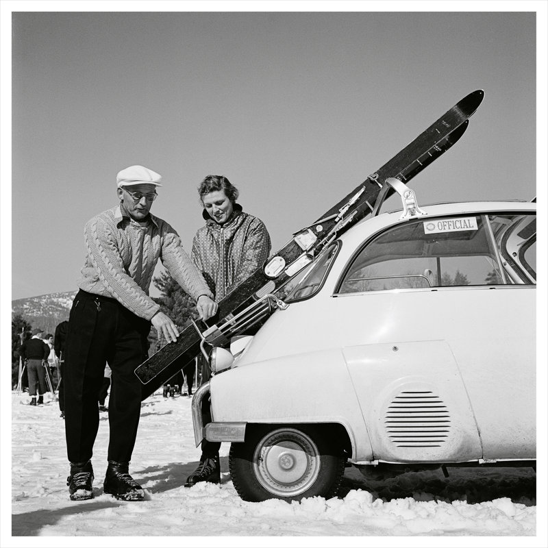 New England Skiing Print by Slim Aarons, 45" H x 45" W x 0.1" D, Unframed