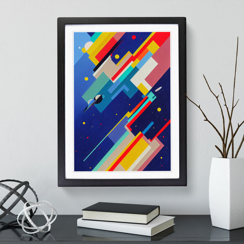 Abstract Spaceship Rocket No.1 - Single Picture Frame Print, 34cm H x 25cm W x 2cm D, Black