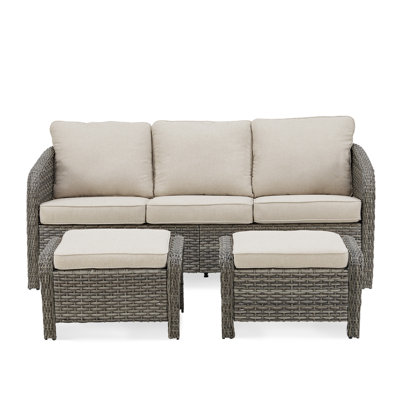74" Outdoor Patio Sofa with Ottoman