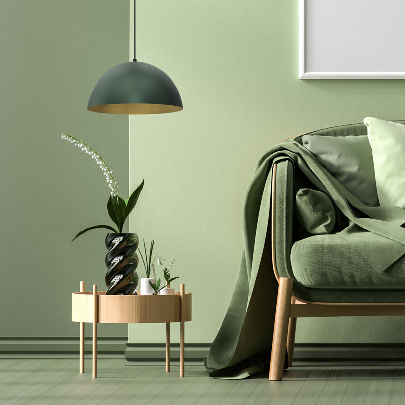Abdeslam 1 - Light Dome Pendant, 90cm H x 35cm W x 35cm D, Green and gold, Green