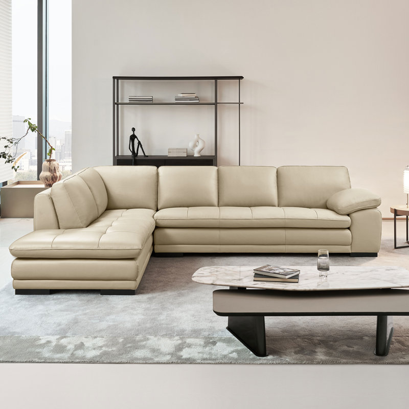 124" Wide Leather Match Sofa & Chaise, Left Hand Facing, Light Gray Leather Match