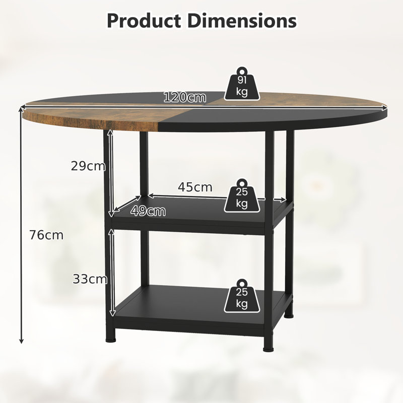 Round Metal Base Dining Table, Brown/Black
