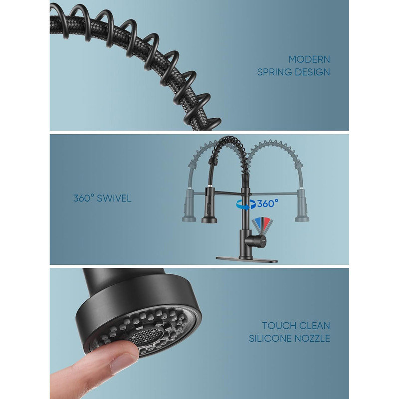 Matte Black Stainless Steel Single Handle Pull Out Kitchen Faucet