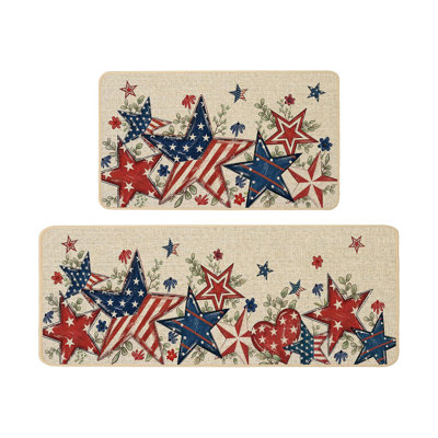  Two Piece Julys 4th Themed Kitchen Mat Set Highly Absorbent Non Sli P Long Strip Rug Suitable for Floors Sinks Laundry Rooms Bedrooms Etc Washable