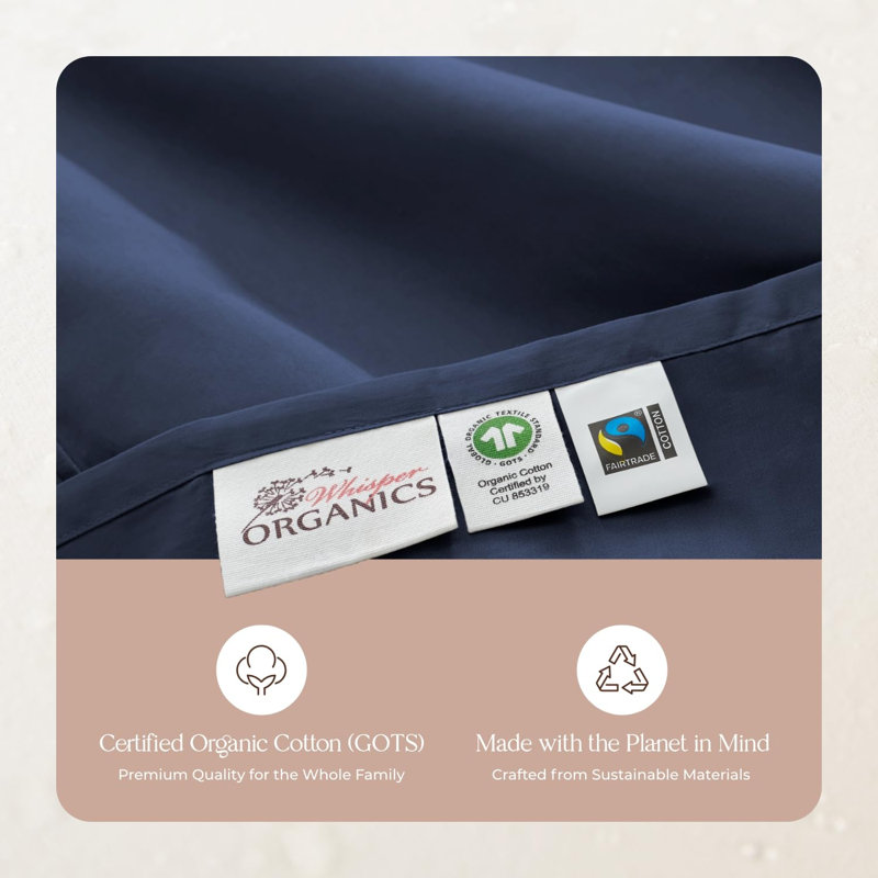 Certified Organic King Flat Sheet Only - 100% Organic Cotton Sheets With Luxurious Soft And Breathable 500 Thread Count Sateen Weave Finish - Gots & Fairtrade Certified (Navy, King)