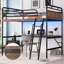 Lit mezzanine double en métal avec bureau, lit mezzanine en métal avec lumière DEL et station de charge, noir