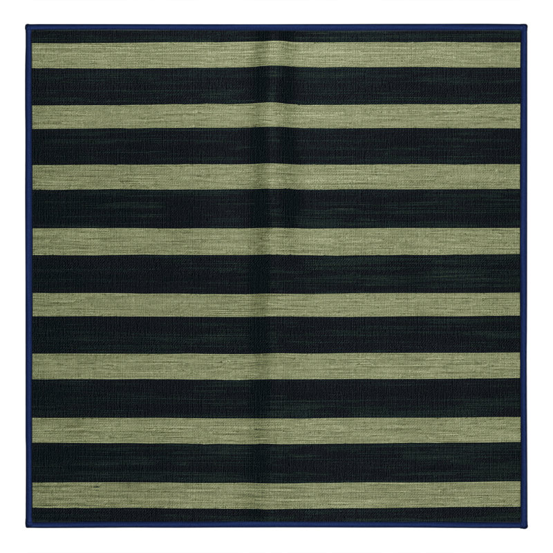 Machine Washable Horizontal Stripes Blue Area Rug, Square 7'