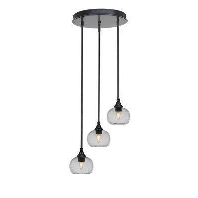 Luminaire suspendu suspendu en grappe à 3 lumières avec verre à bulles transparent 7 po Svetlana