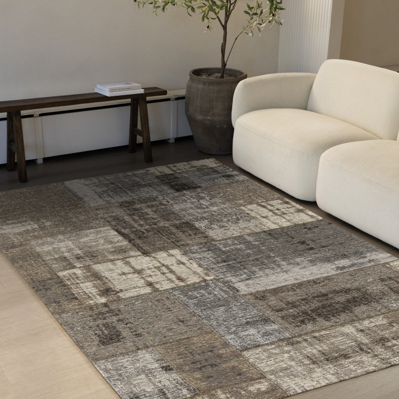 Tapis intérieur gris tissé à plat Emory, Rectangle 5 pi 1 po x 7 pi 7 po