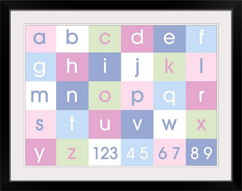 «Alphabet» par Justin, art textuel, H 26 po x l 32 po x P 1 po, Cadre noir