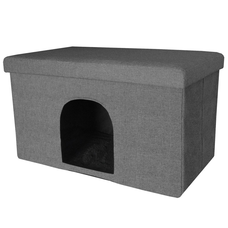 Pet House Footstool Ottoman, 15" H x 25.5" W x 15" D, Stormy Gray