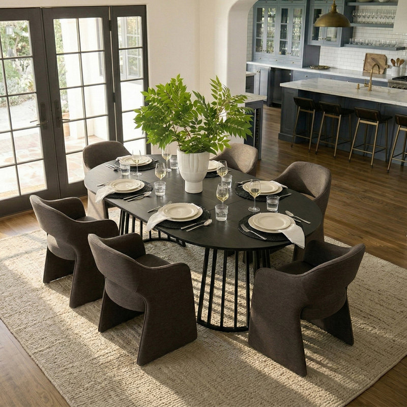 6 - Person Dining Table Sets With Extendable Table & 6 Upholstered Waterproof Chairs, Brown