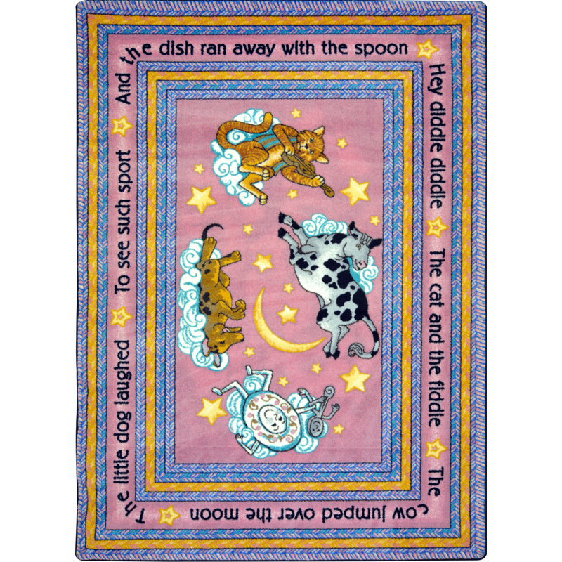 Just for Kids Hey Diddle Diddle Area Rug, Oval 5'4" x 7'8", Pink