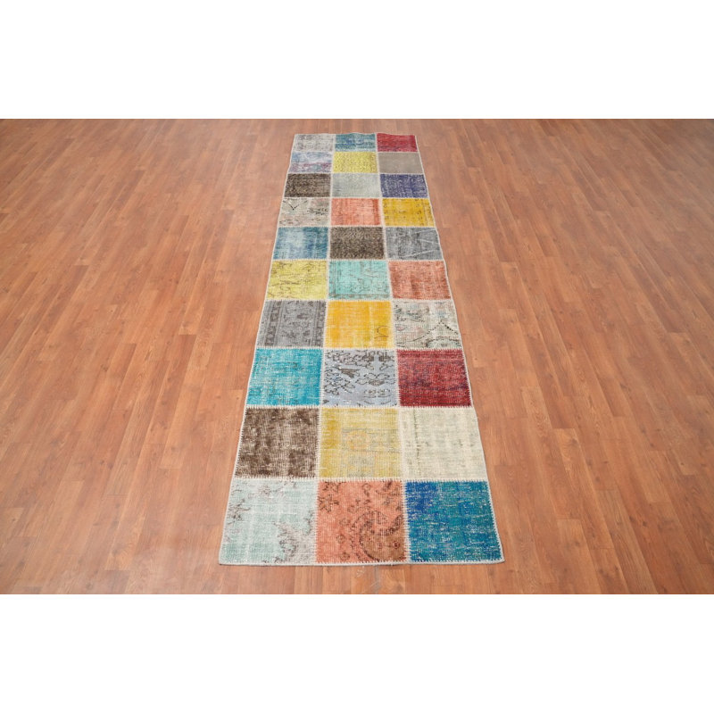 Distressed Modern Patchwork Runner Rug 3x10