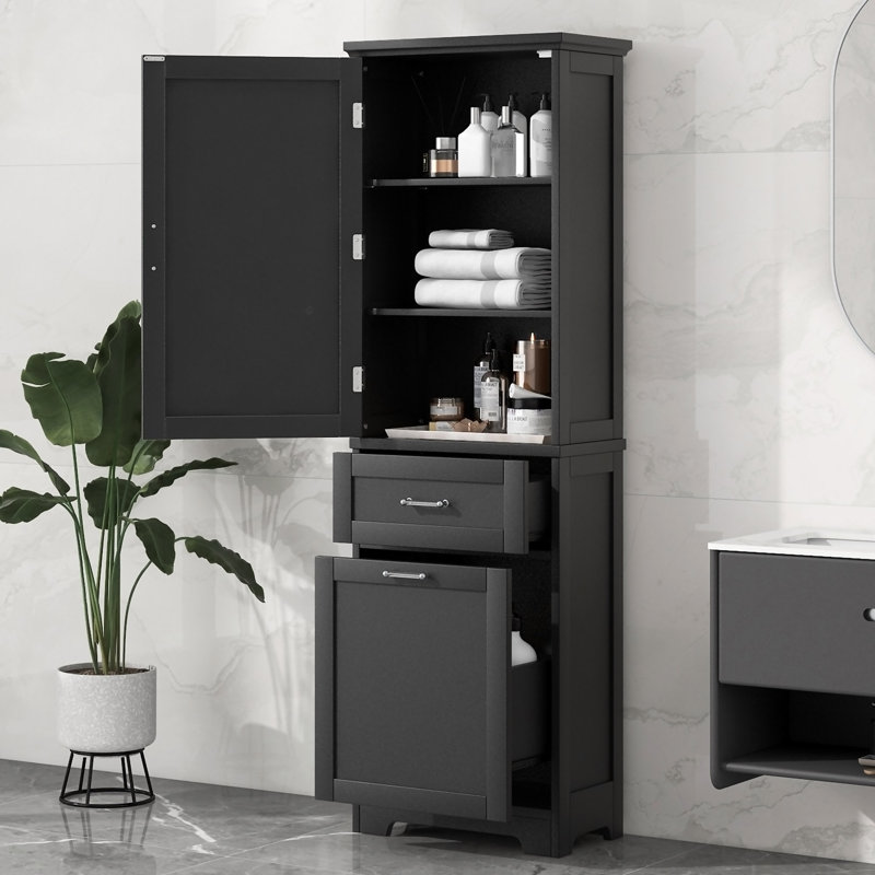 Tall Bathroom Storage Cabinet, Freestanding Storage Cabinet With Two Drawers And Adjustable Shelf, MDF Board With Painted Finish