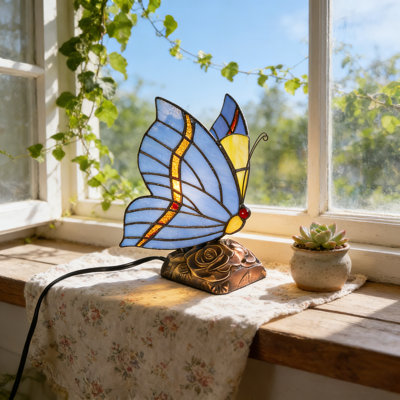 Tiffany Blue Fairy Butterfly Nightstand Table Lamps